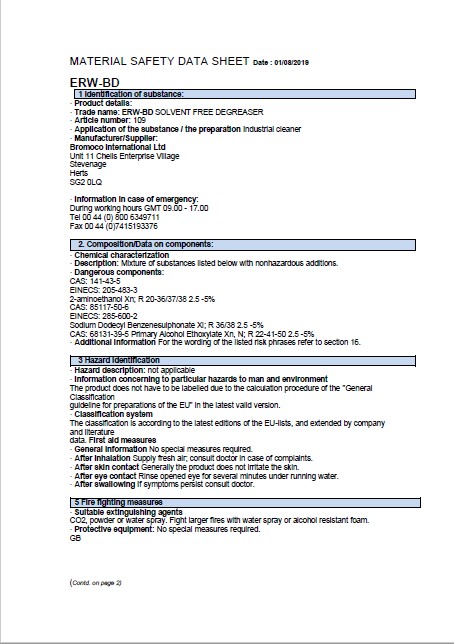 Bromoco ERW-BD Material Safety Sheet